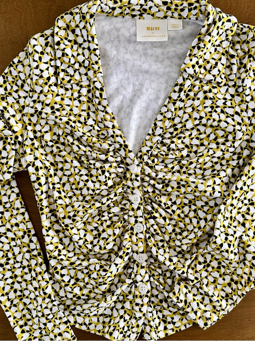 Like New Maeve by Anthropologie Yellow Patterned Button-Front Top - Picture 5 of 6